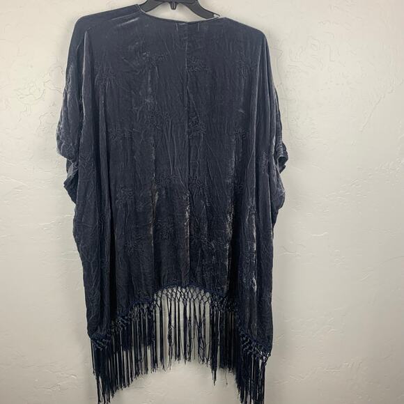 Johnny Was 4 Love & Liberty Velvet Kimono Size XS Blue oversized Embroidered - Picture 2 of 8
